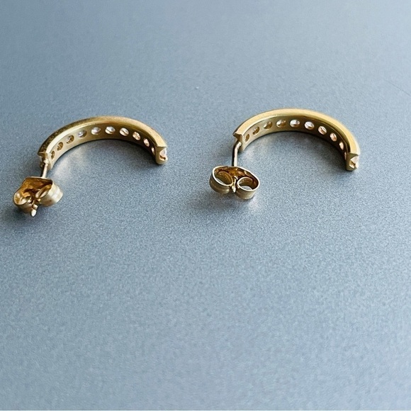 14k Gold White Cubic Zirconia Pave Half Hoop Earrings - Picture 6 of 7